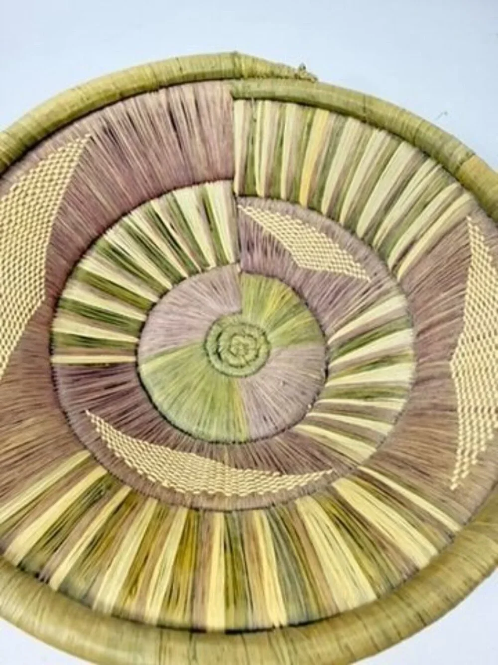 Basket Pima Coiled Woven Gathering Star Design Green Purple Vintage Hand Woven N